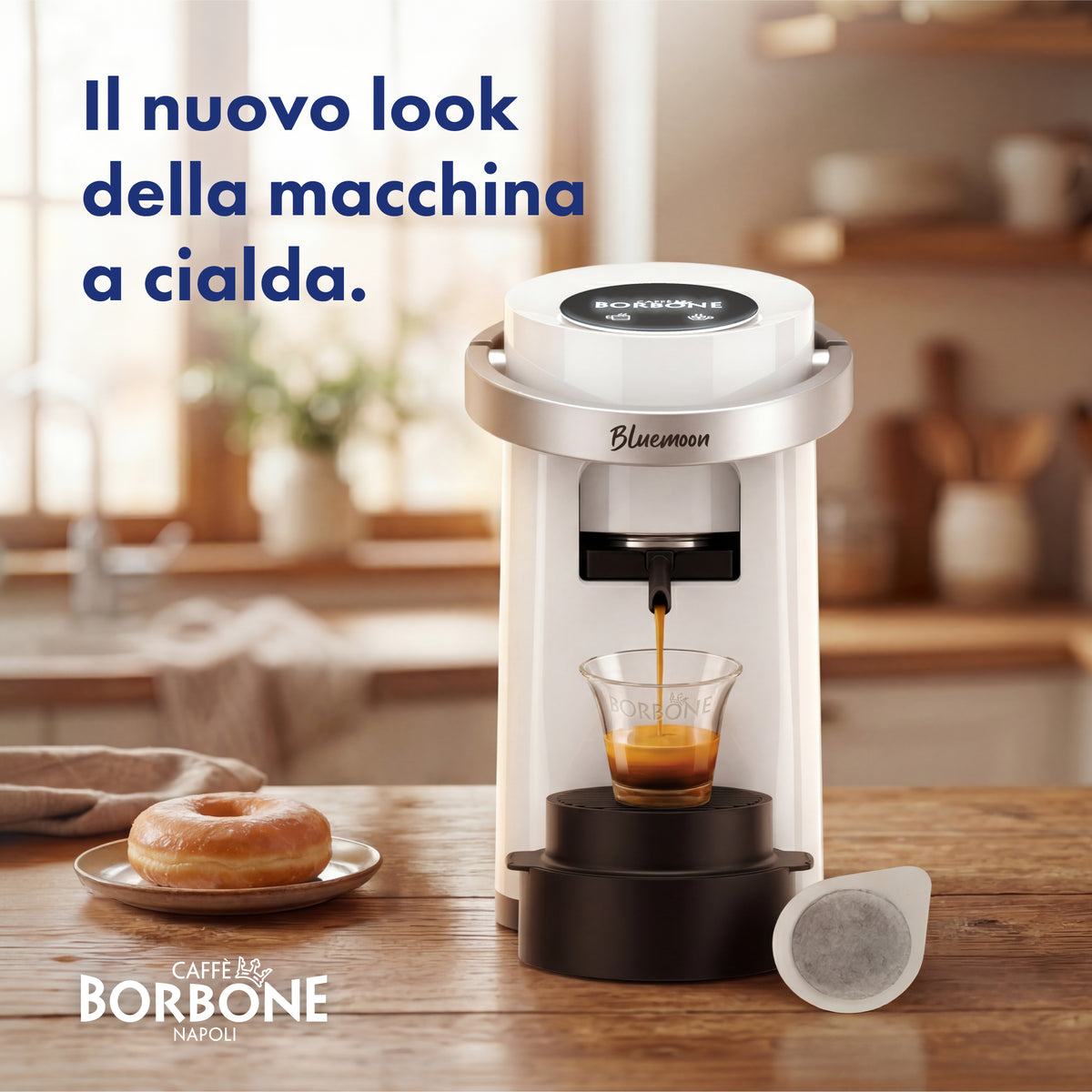 KIT Macchina Bluemoon BIANCA con 300 cialde miscela blu e 8 bicchierini di vetro